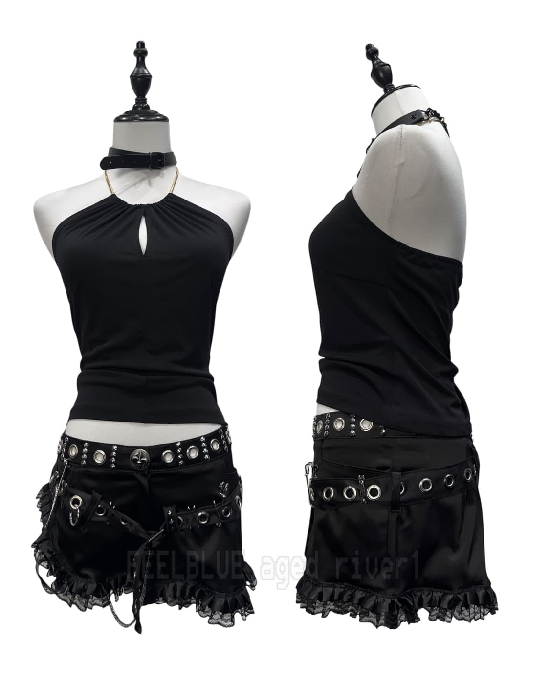 Halter Slip Top Leopard Fur Coat 2pcs 상품이미지7