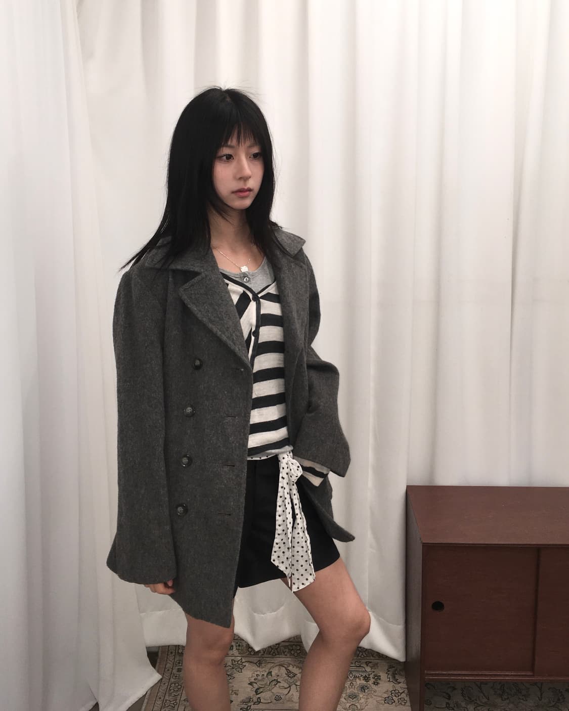 그레이 더블 숏코트 상품이미지1