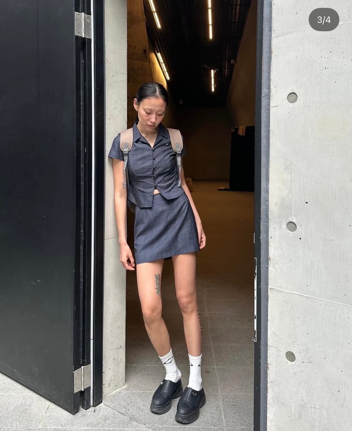 미스치프 체크 체커드 셋업 M 셔츠 치마 상품이미지2