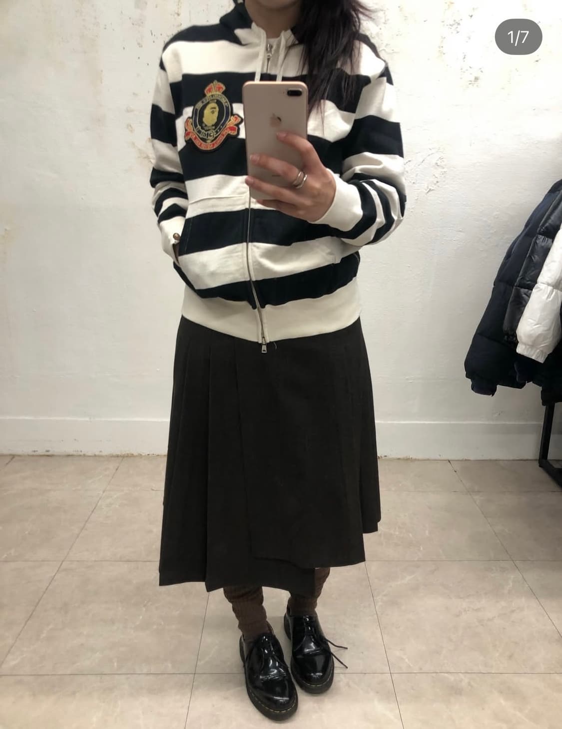 베이프 엘보 패치 스트라이프 후드집업 상품이미지2