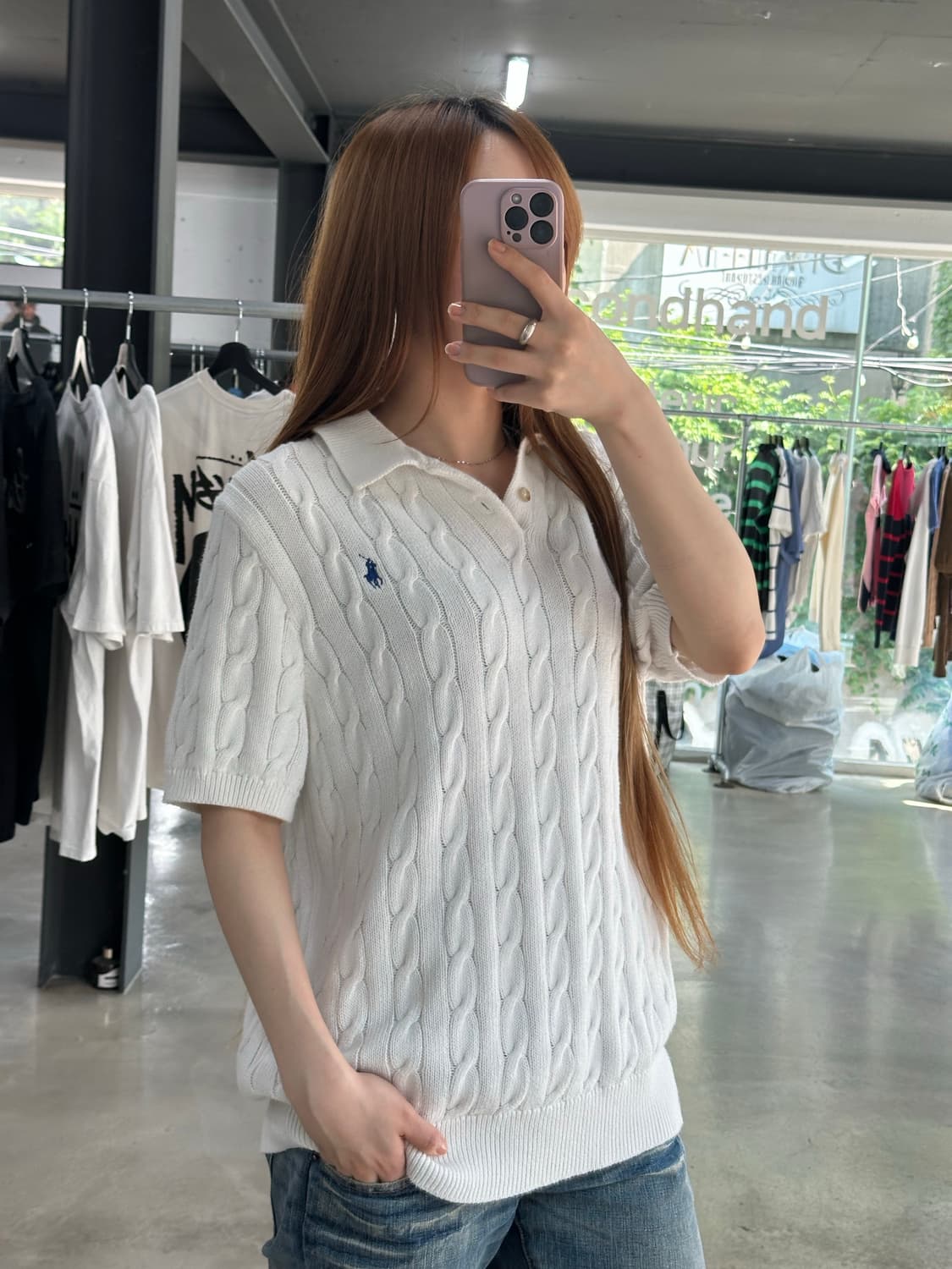폴로랄프로렌 큐알텍 케이블 꽈배기 넥버튼 반팔니트 상품이미지2