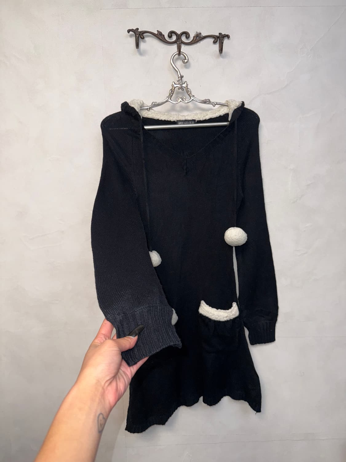 Black fur detail hood knit ops 상품이미지5