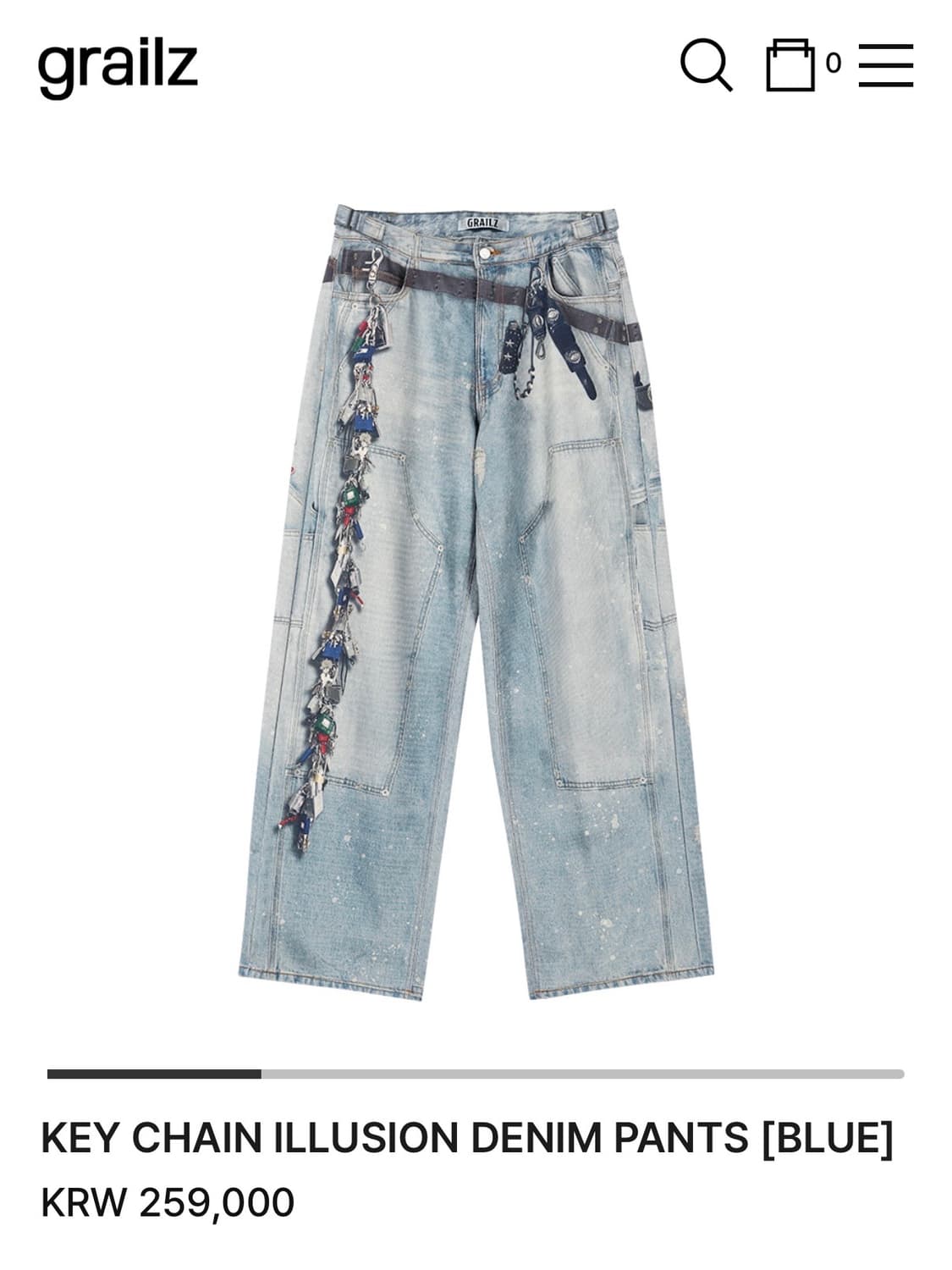 그레일즈 KEY CHAIN ILLUSION DENIM PANTS 블루 상품이미지1