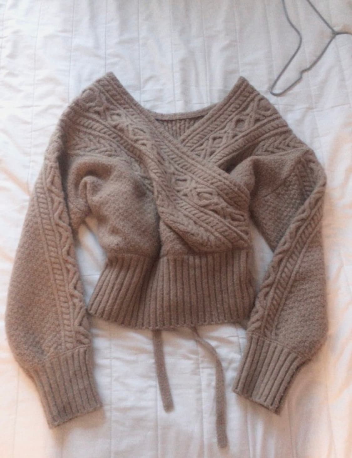 빈티지 랩 니트 끈 꽈배기 베이지 브라운 울 니트 상품이미지1