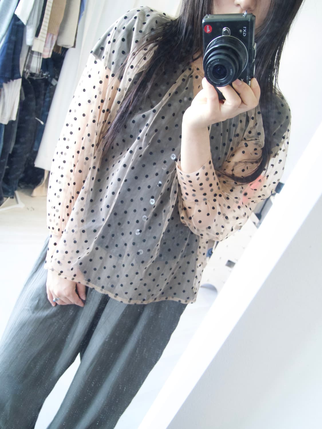 dot pattern see-through blouse 상품이미지7
