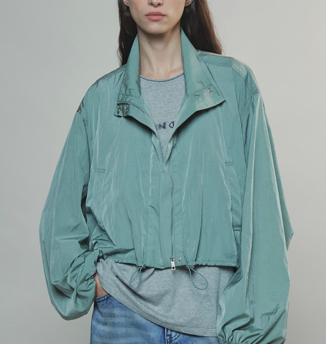 enor NYLON GLOSSY WIND JUMPER GREEN 상품이미지3