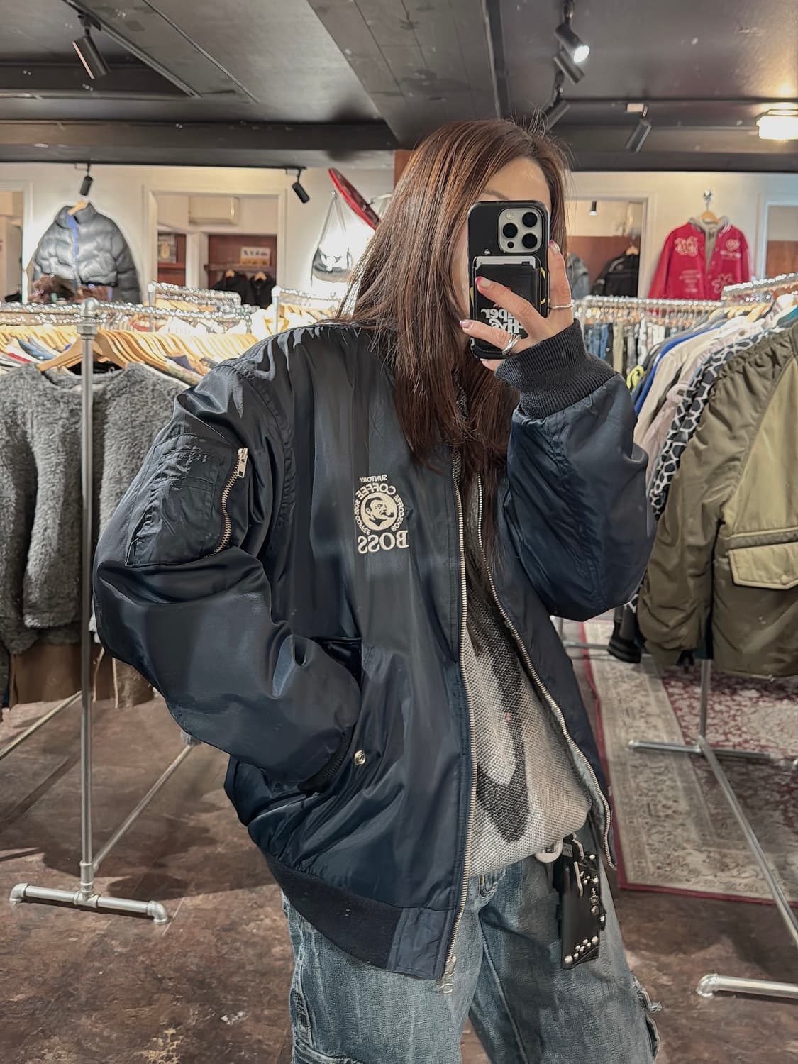 산토리 보스커피 일본빈티지 리버시블 MA1 블루종 봄버 자켓 L 상품이미지7