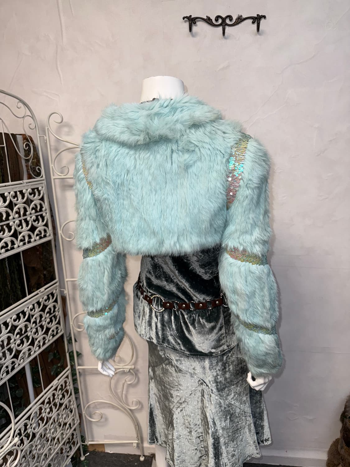 Mint rabbit fur spangled crop bolero jk 상품이미지6