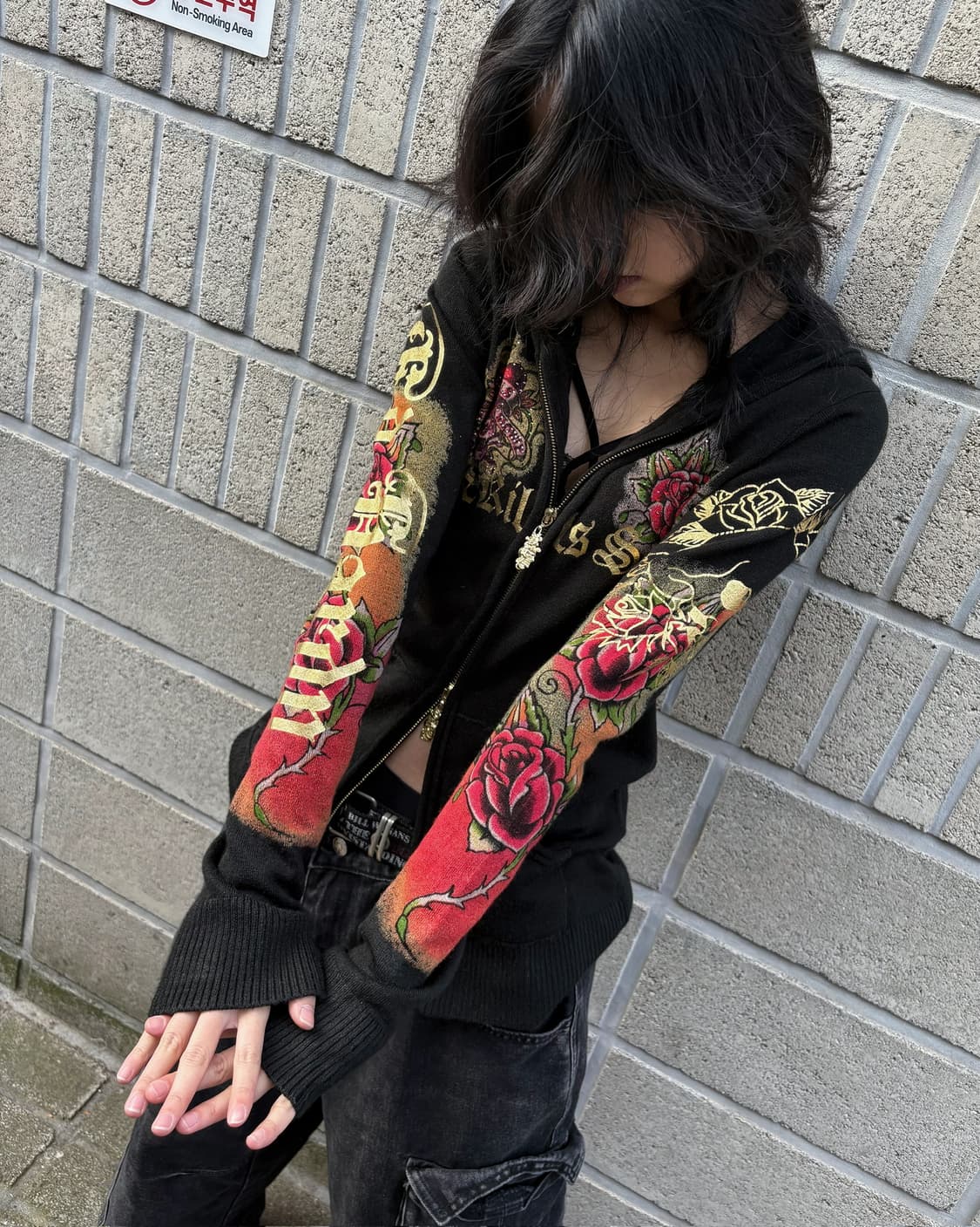 에드하디 올드스쿨 아트워크 슬림 후드집업 상품이미지2