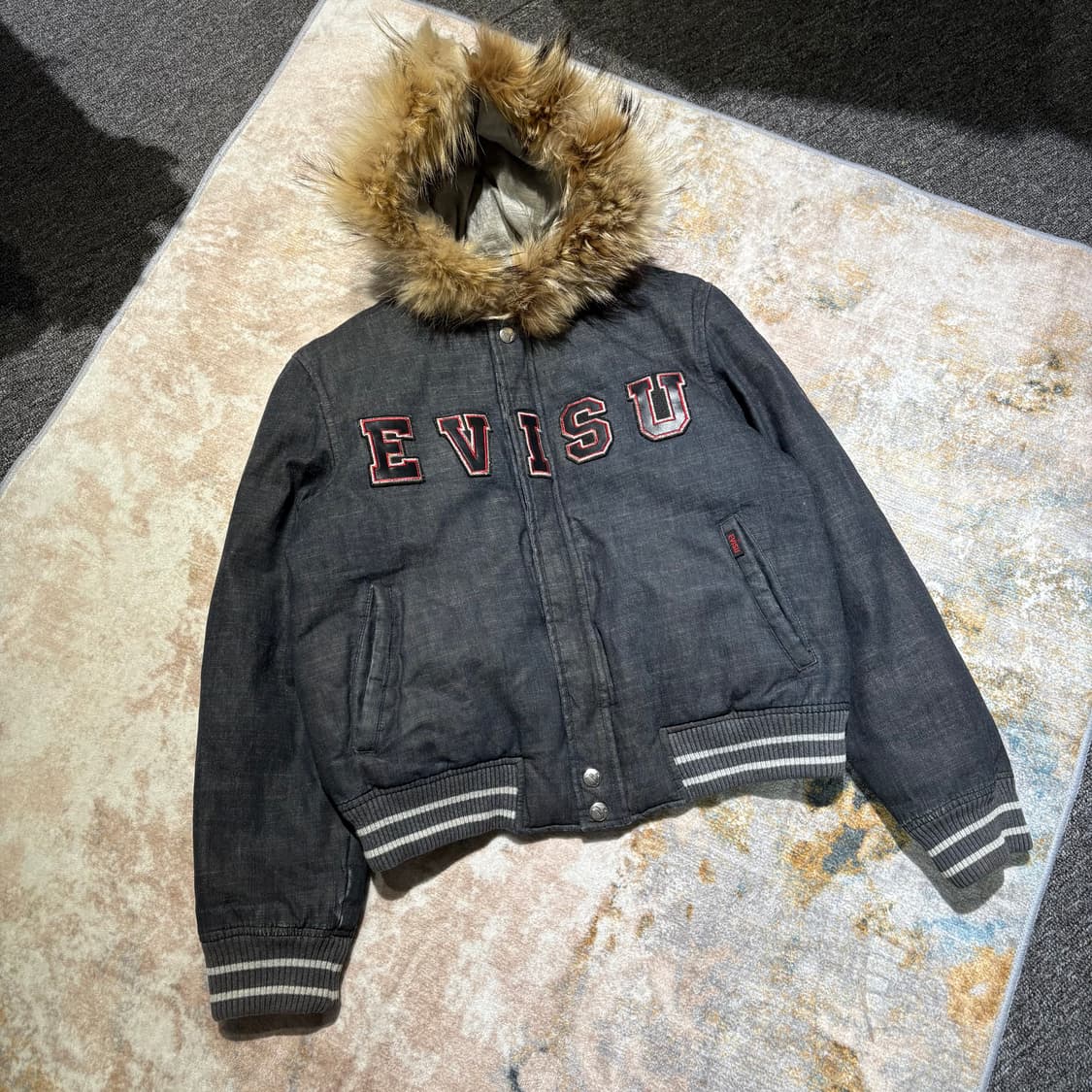 에비수 빈티지 데님 퍼 후드 자켓 상품이미지1