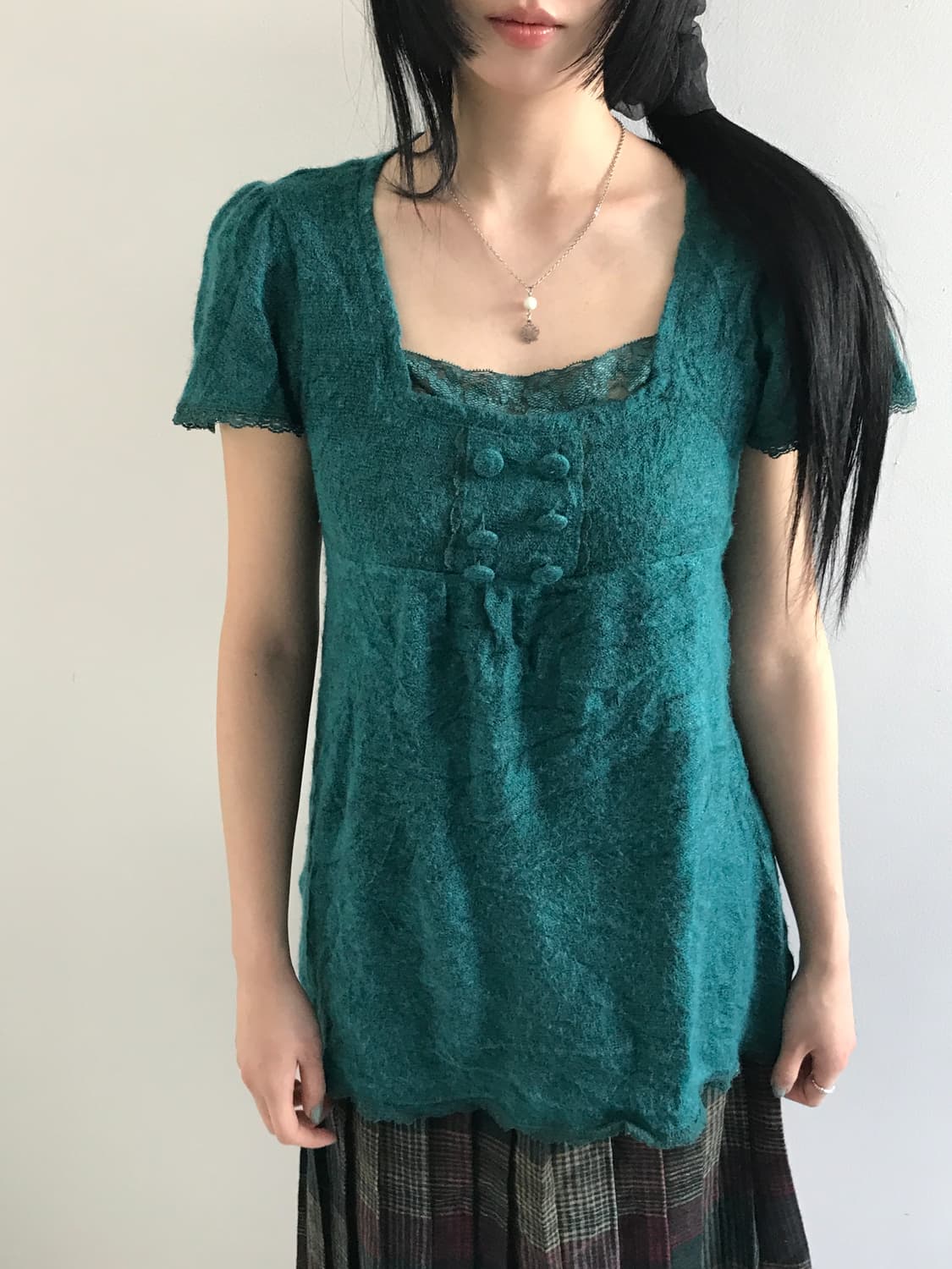 (Vintage)Square neck lace knit blouse 상품이미지3