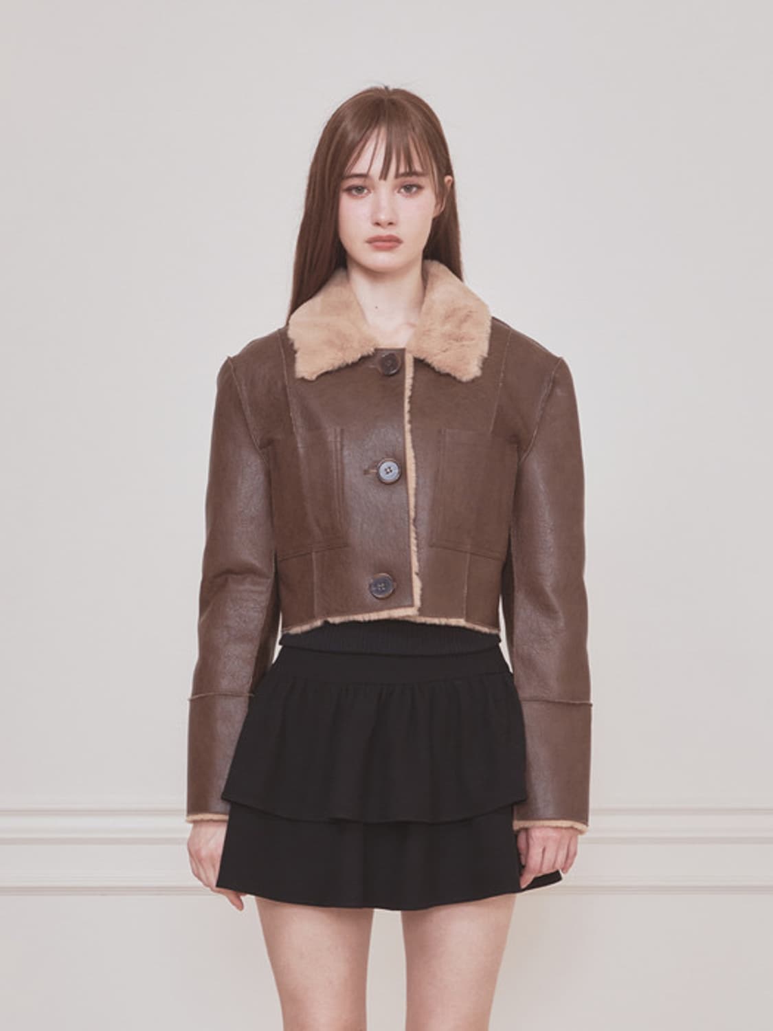 택O) [s] 낫유어로즈 숏 리버시블 레더 무스탕 브라운 상품이미지5