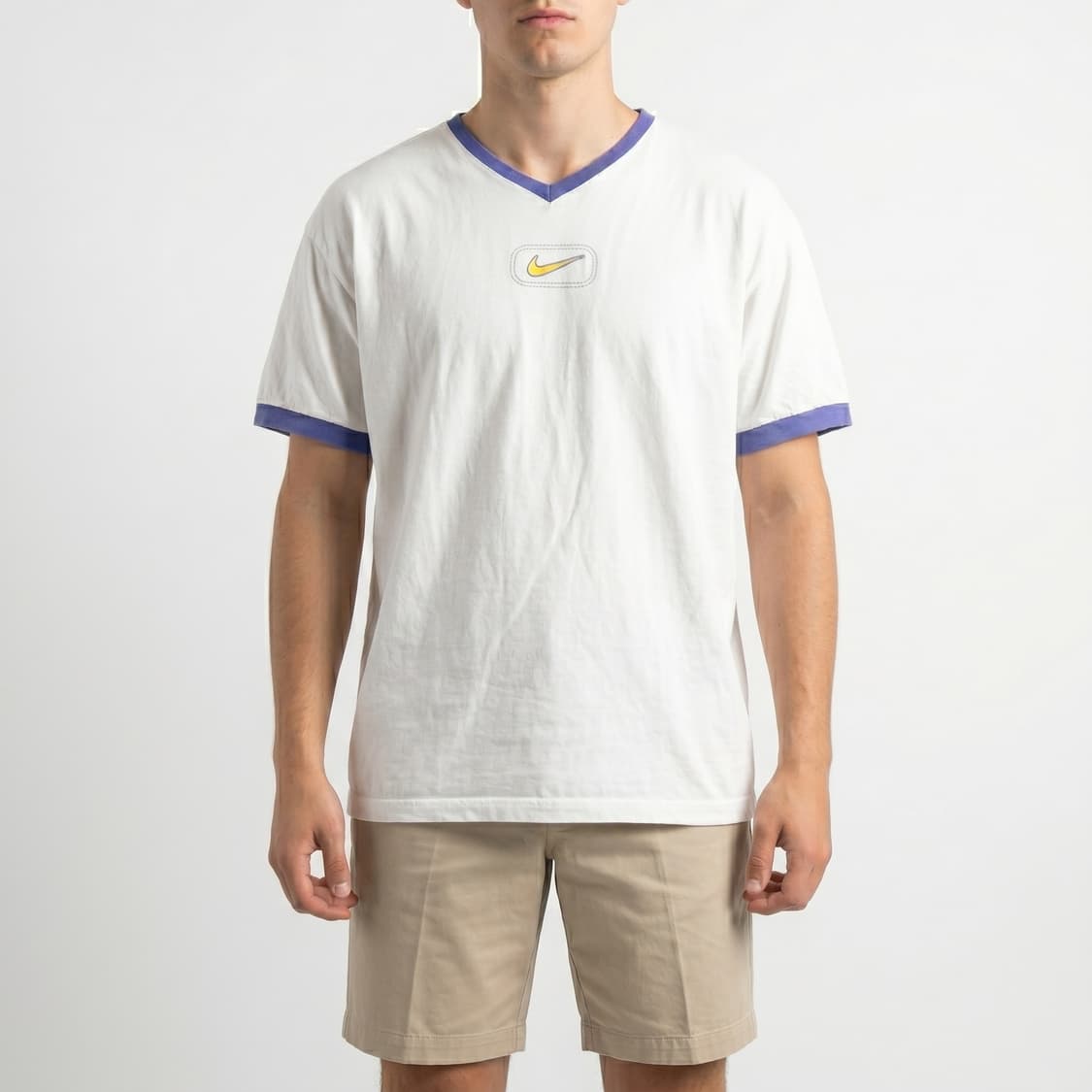 [XL] 90s 나이키 화이트 태그 미판 브이넥 링거 반팔 티셔츠 상품이미지1