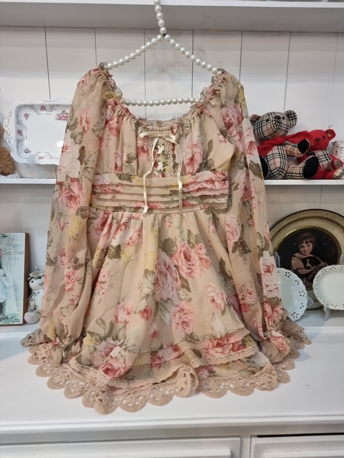 LIZ LISA 빈티지 로즈 오프숄더 쉬폰 원피스 상품이미지1