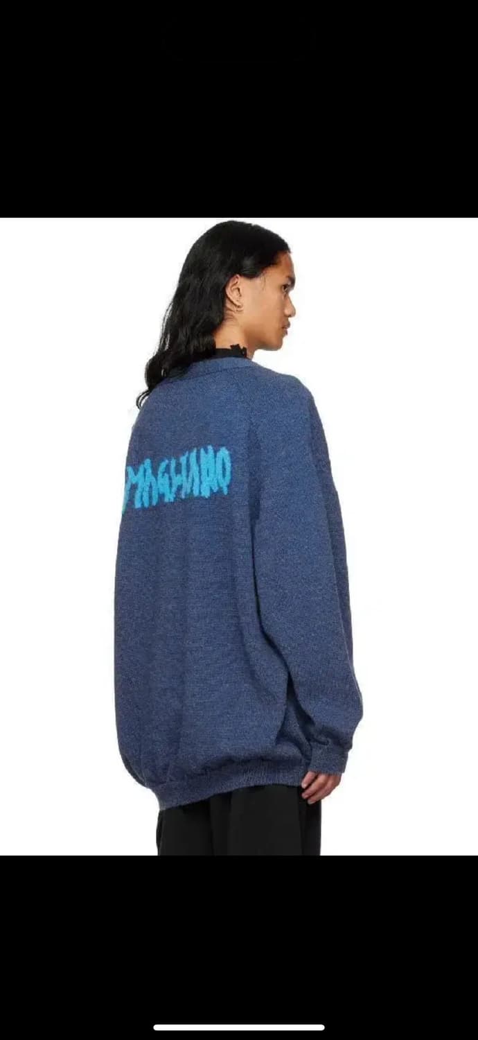 마리아노 MAGLIANO 로고 자카드 브이넥 울 가디건 블루 상품이미지3