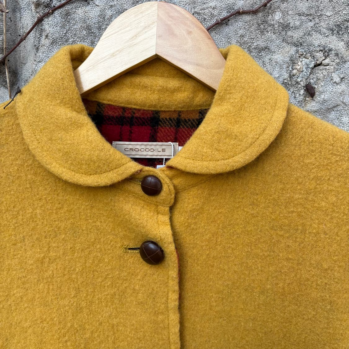 크로커다일 체크 안감 모리 울 아메카지 보헤미안 여성 빈티지 자켓 코트 상품이미지3