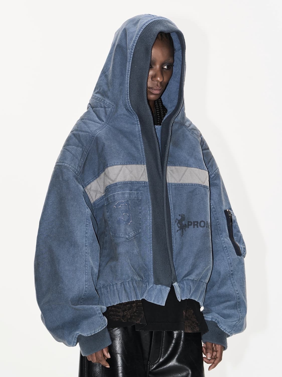 Blue Washed Workwear Hooded Bomber 상품이미지4