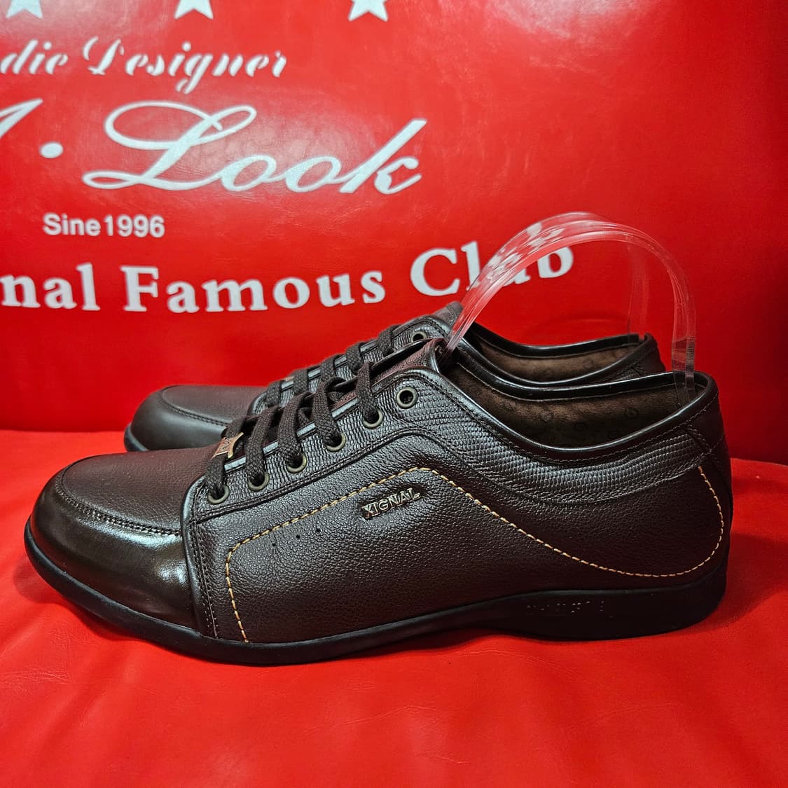  (새상품) XIGNAL 브라운 레더 핸드메이드 스니커즈 상품이미지4