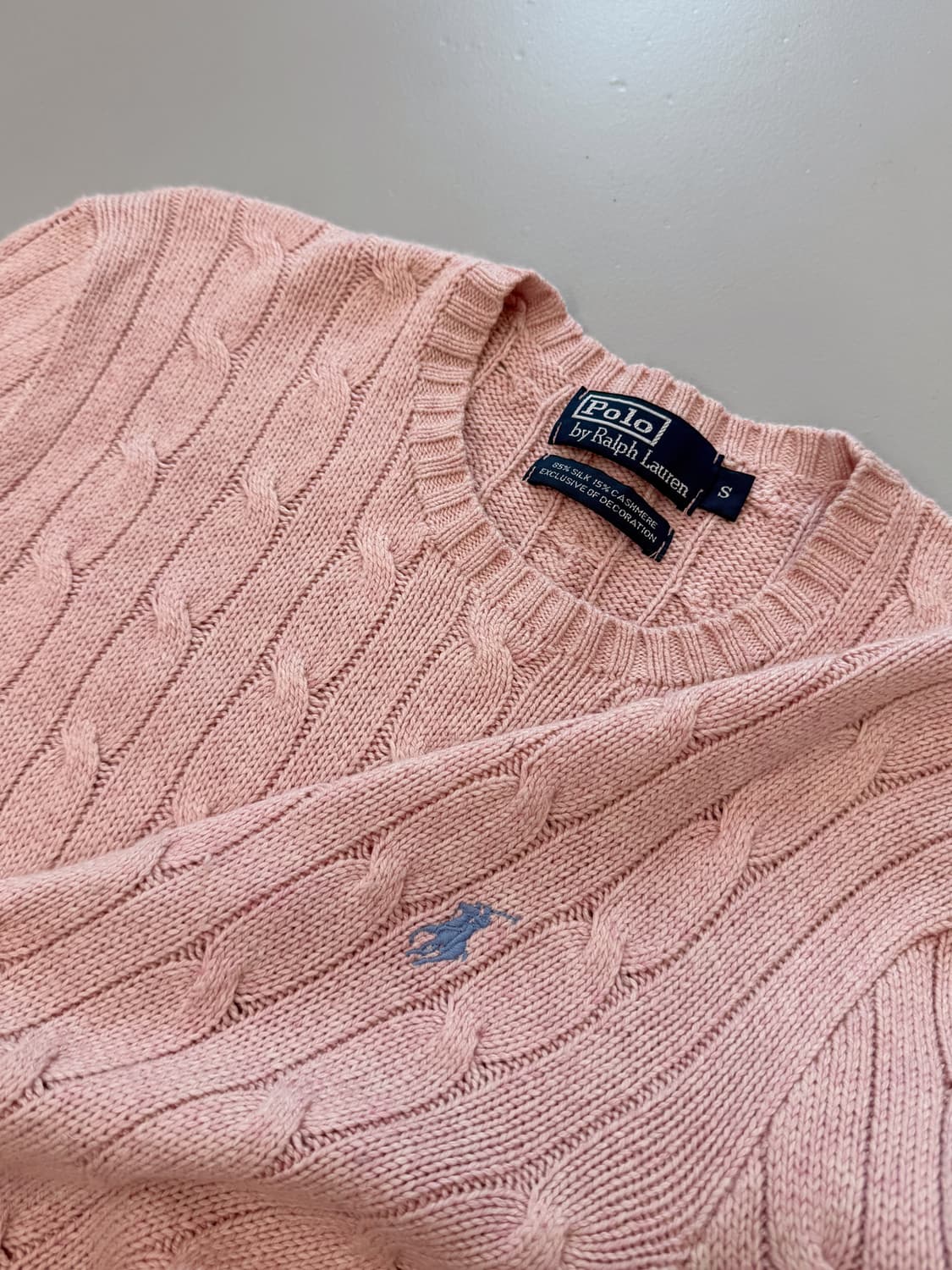 폴로 랄프로렌 루즈핏 실크 캐시미어 핑크 케이블 니트 상품이미지2