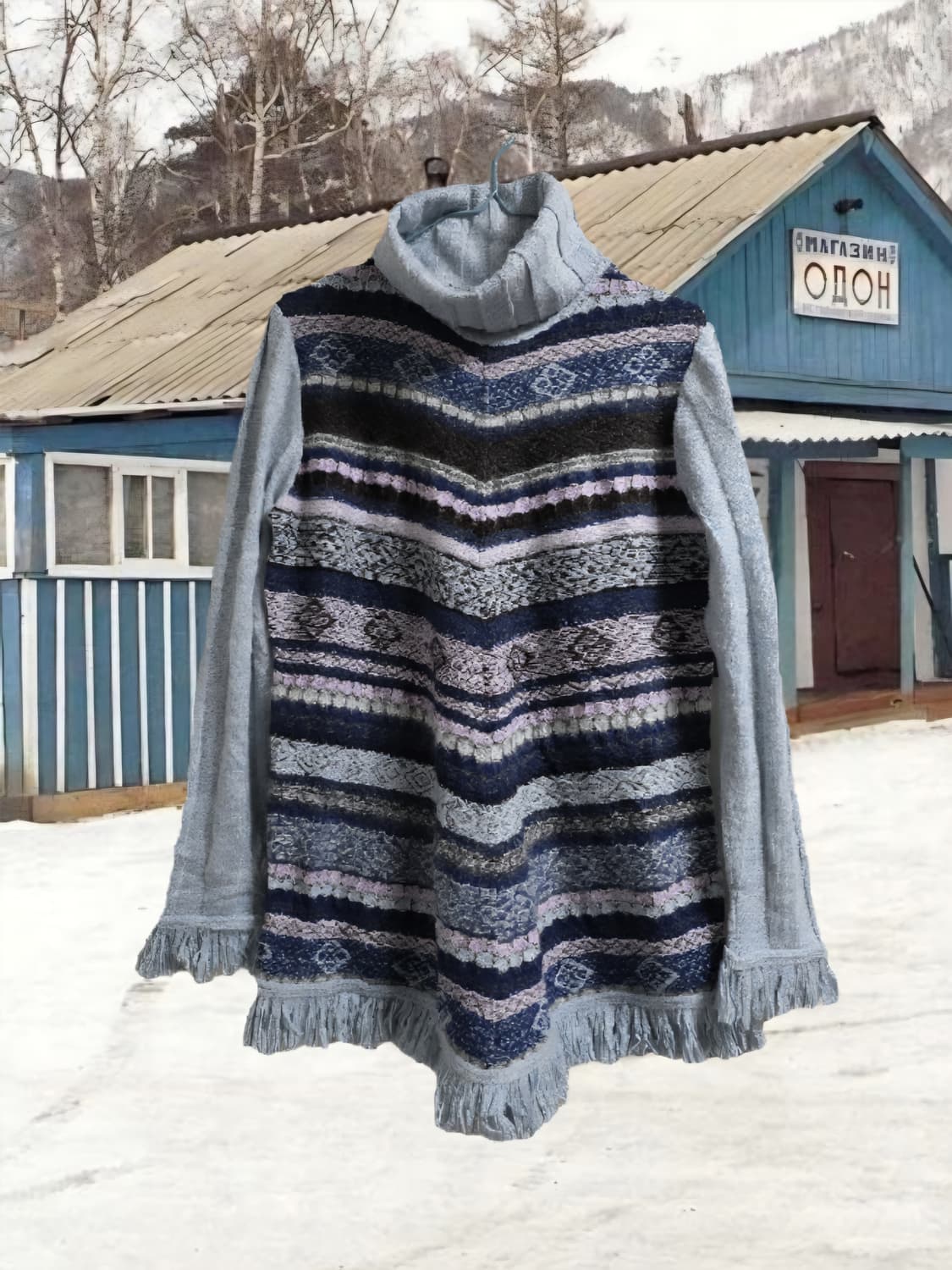 일본빈티지 하구미 모리걸 히피 보헤미안 프린지 울 터틀넥니트 카모메 상품이미지2