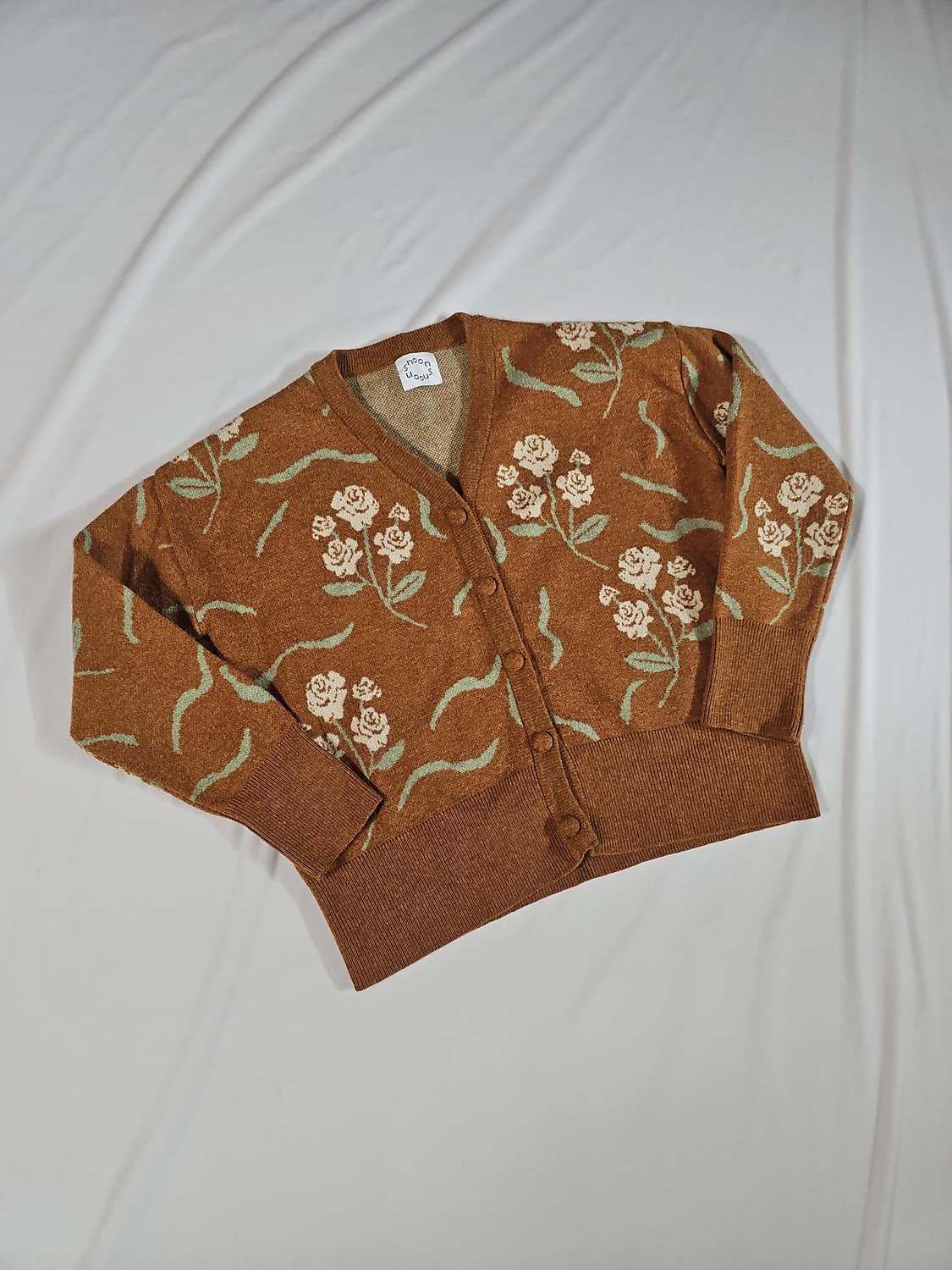 시눈 블레이브 빈티지 레트로 플라워 패턴 브라운 브이넥 가디건 상품이미지4