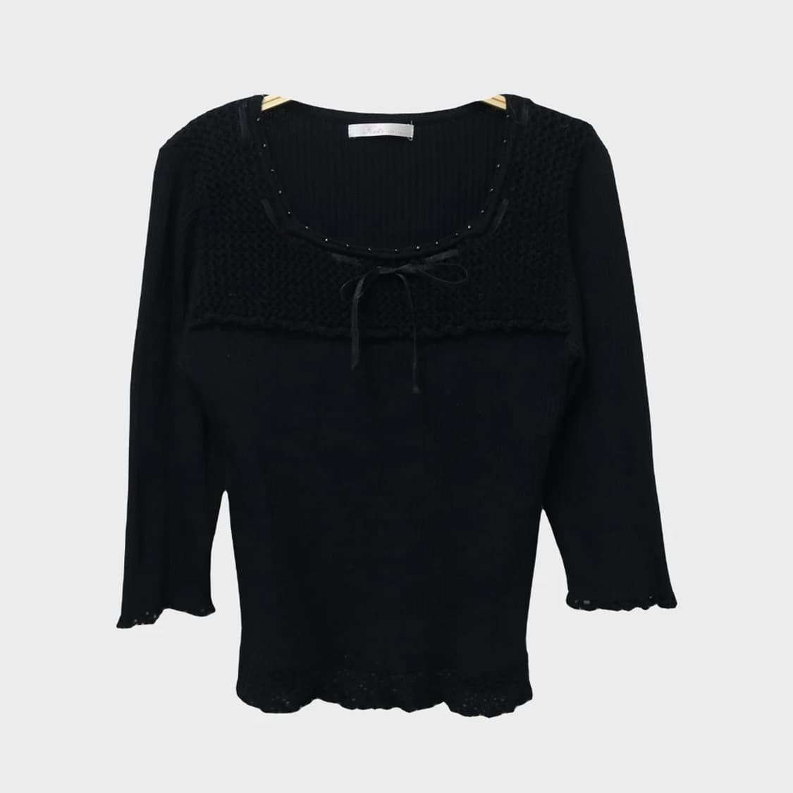 KATE ECRU 오네갸루 스퀘어넥 리본 니트 63137 상품이미지1