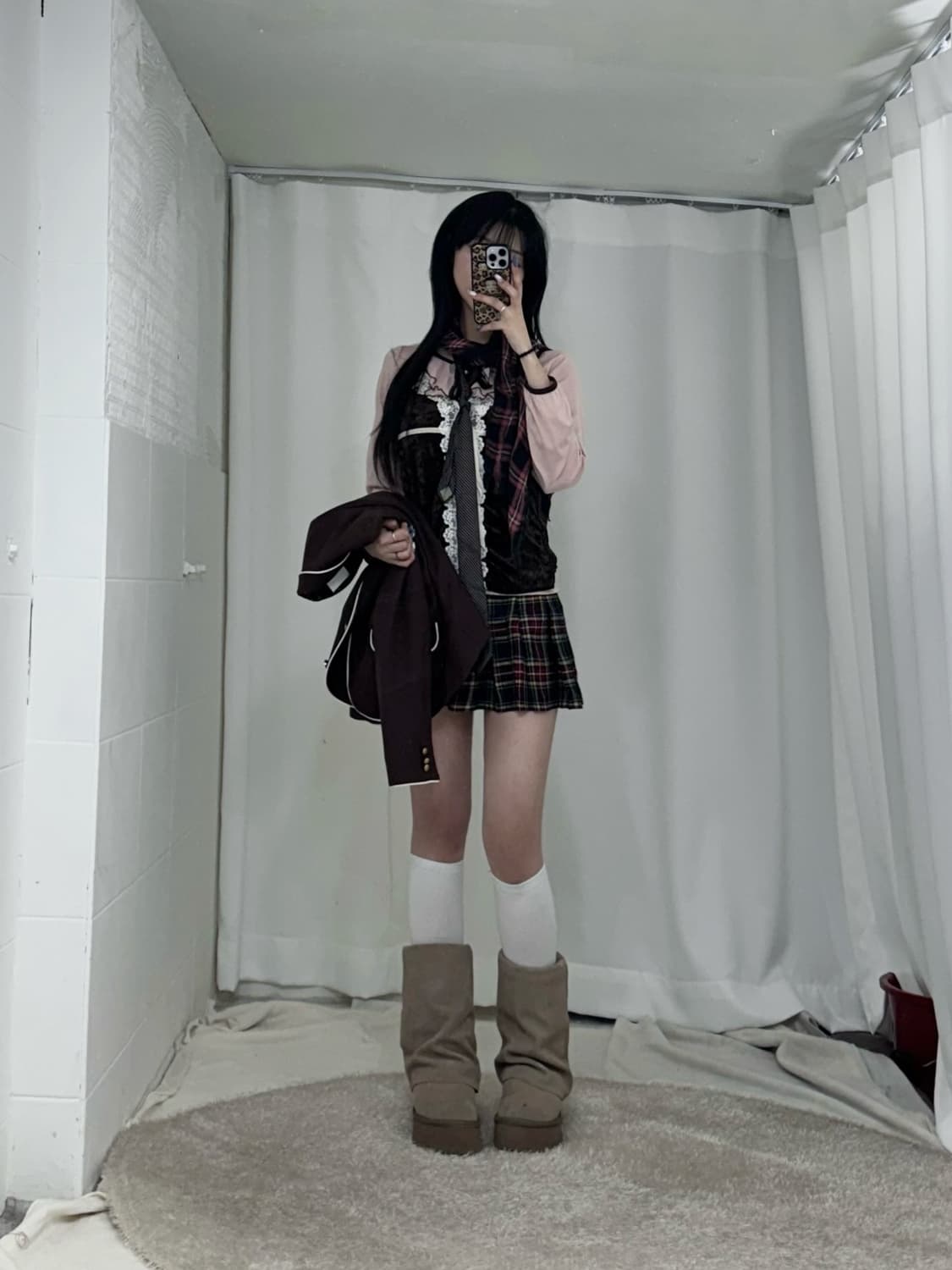 뮤트 핑크 브라운 하치깔 가디언 프레피 코디세트 상품이미지2