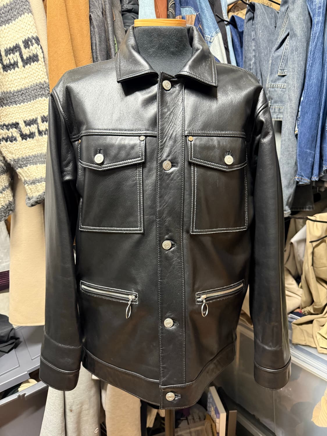 [S] 앤더슨벨 브라이언 레더 트러커 자켓 상품이미지1