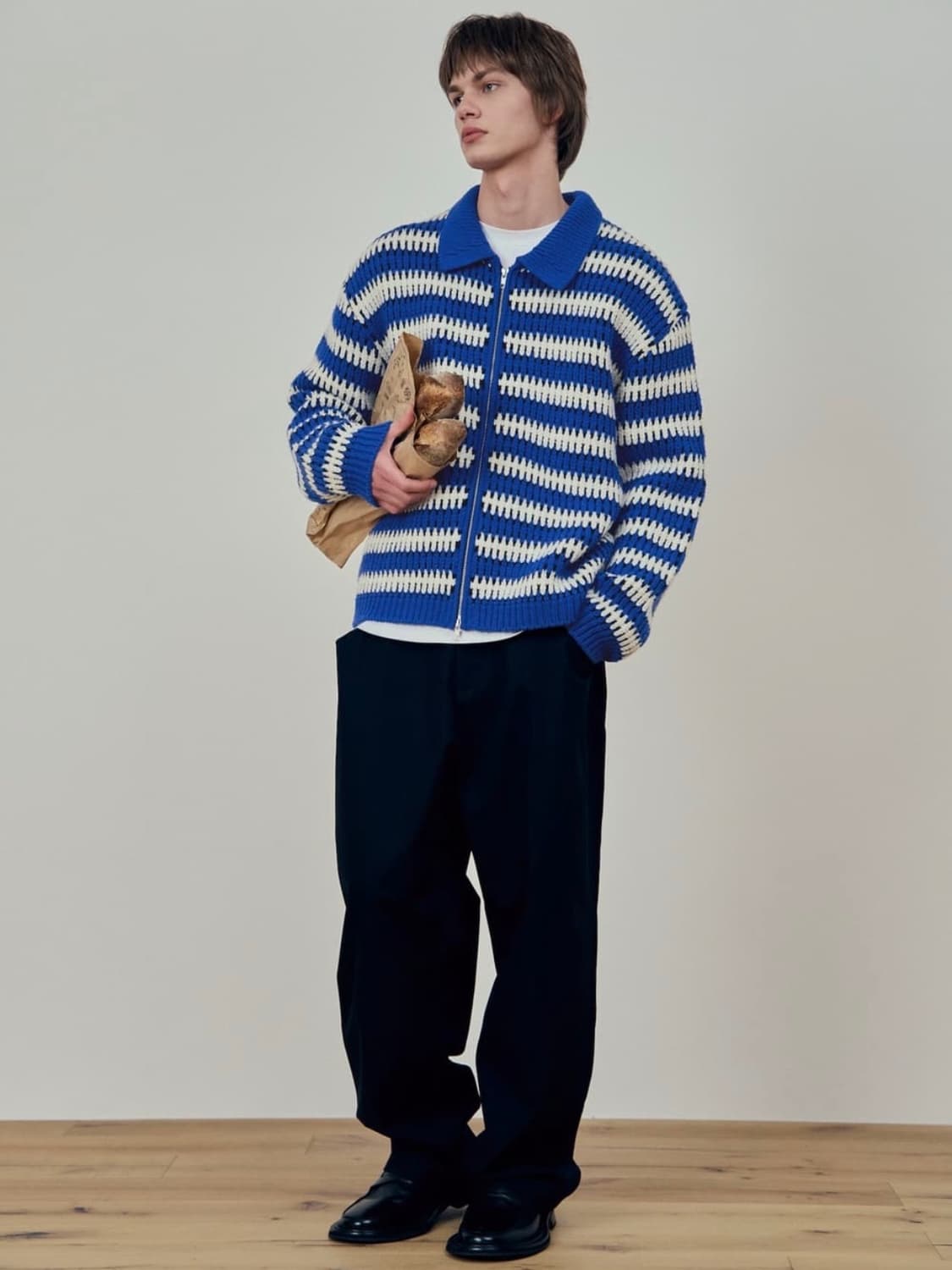 STU 에스티유 스트라이프 카라 집업 스웨터 (M,L) 상품이미지2