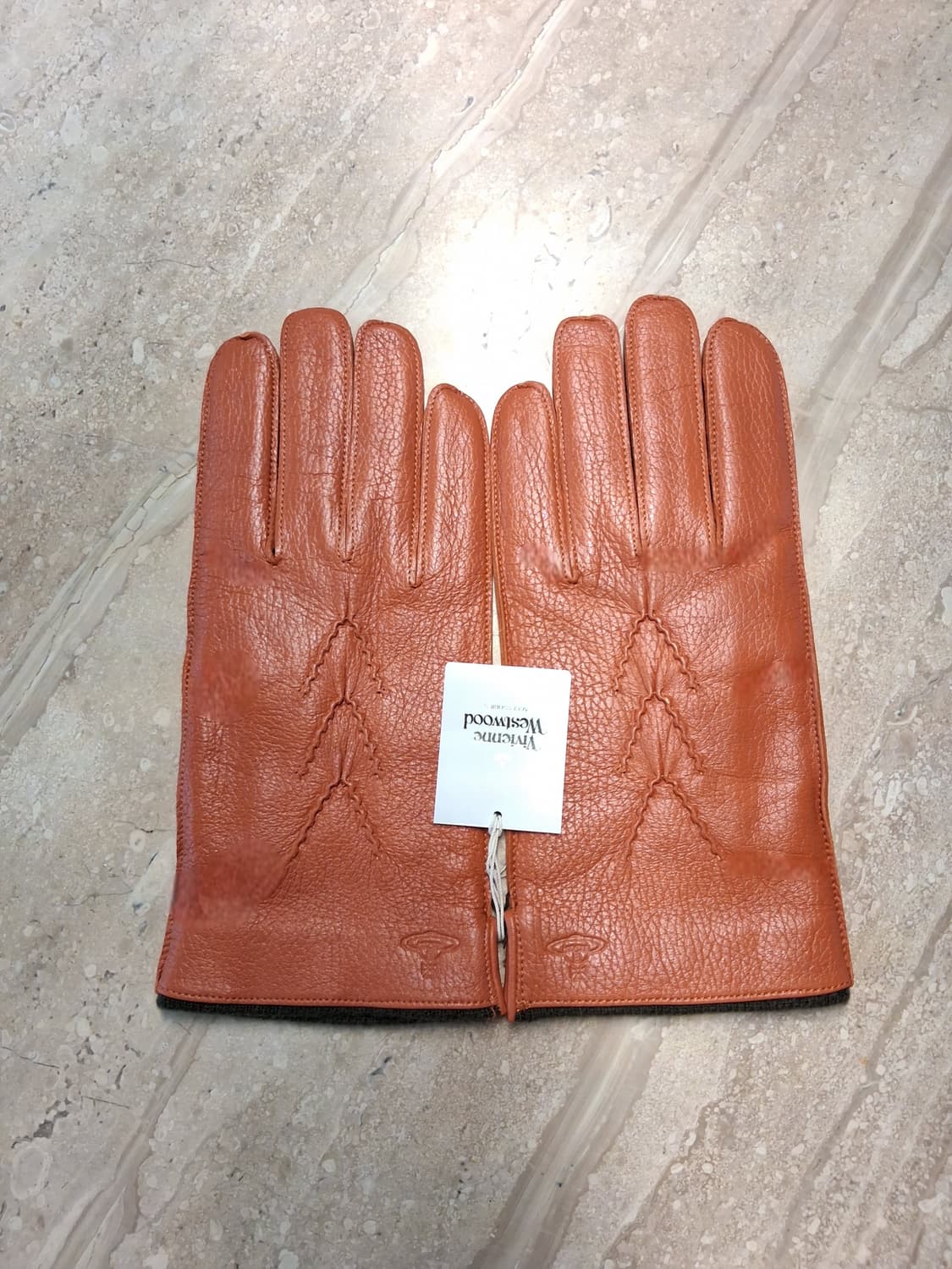 비비안웨스트우드 남성용 V 스티치 가죽 장갑 오렌지 25cm (새상품) 상품이미지3