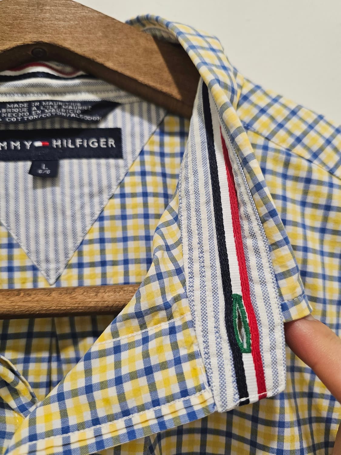 USA Tommy Hilfiger 옐로우 블루 체크 반팔셔츠 상품이미지3