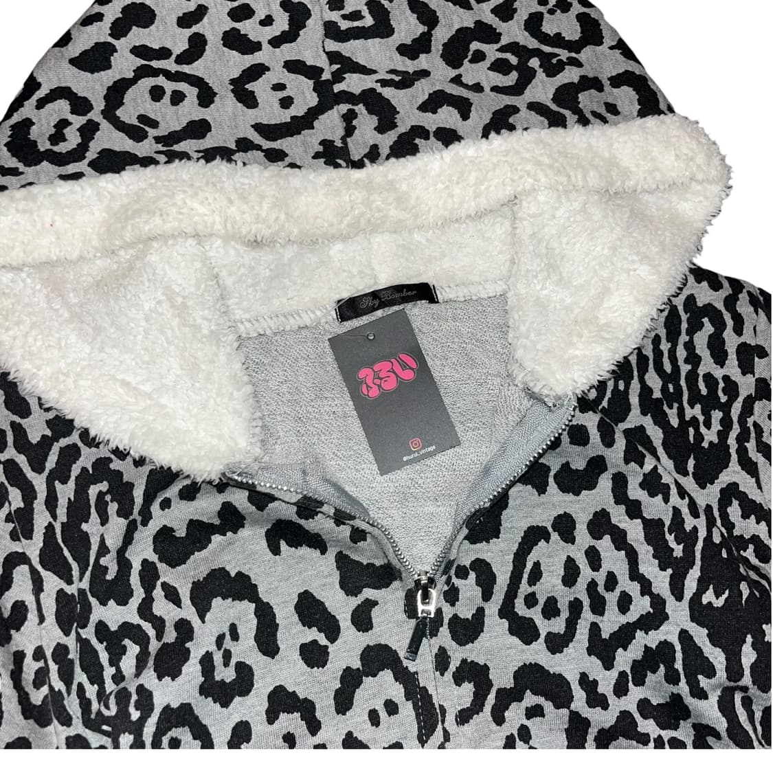 Sky Bomber 스카이봄버 양털포인트 호피 후드집업 갸루y2k 상품이미지3