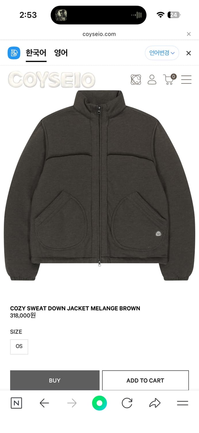 새상품 코이세이오 COYSEIO 코지 스웨트 다운 자켓 상품이미지5