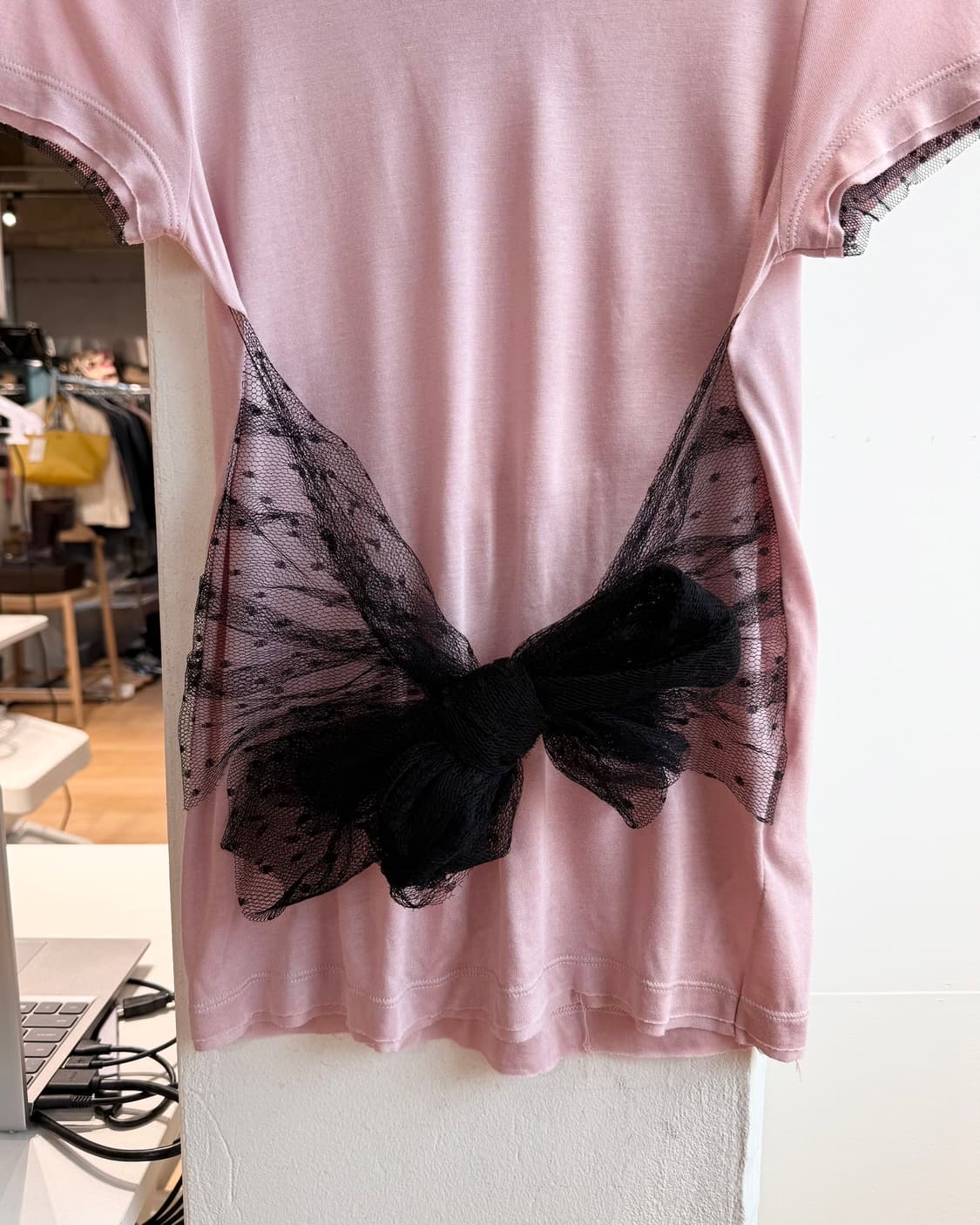 레드 발렌티노 핑크 시스루 리본 하프티 상품이미지5