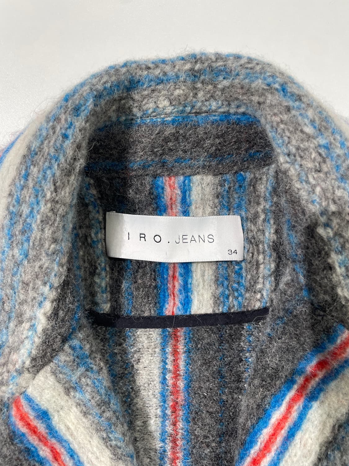 이로 그레이 스트라이프 히든 버튼 울 숏 코트 상품이미지7