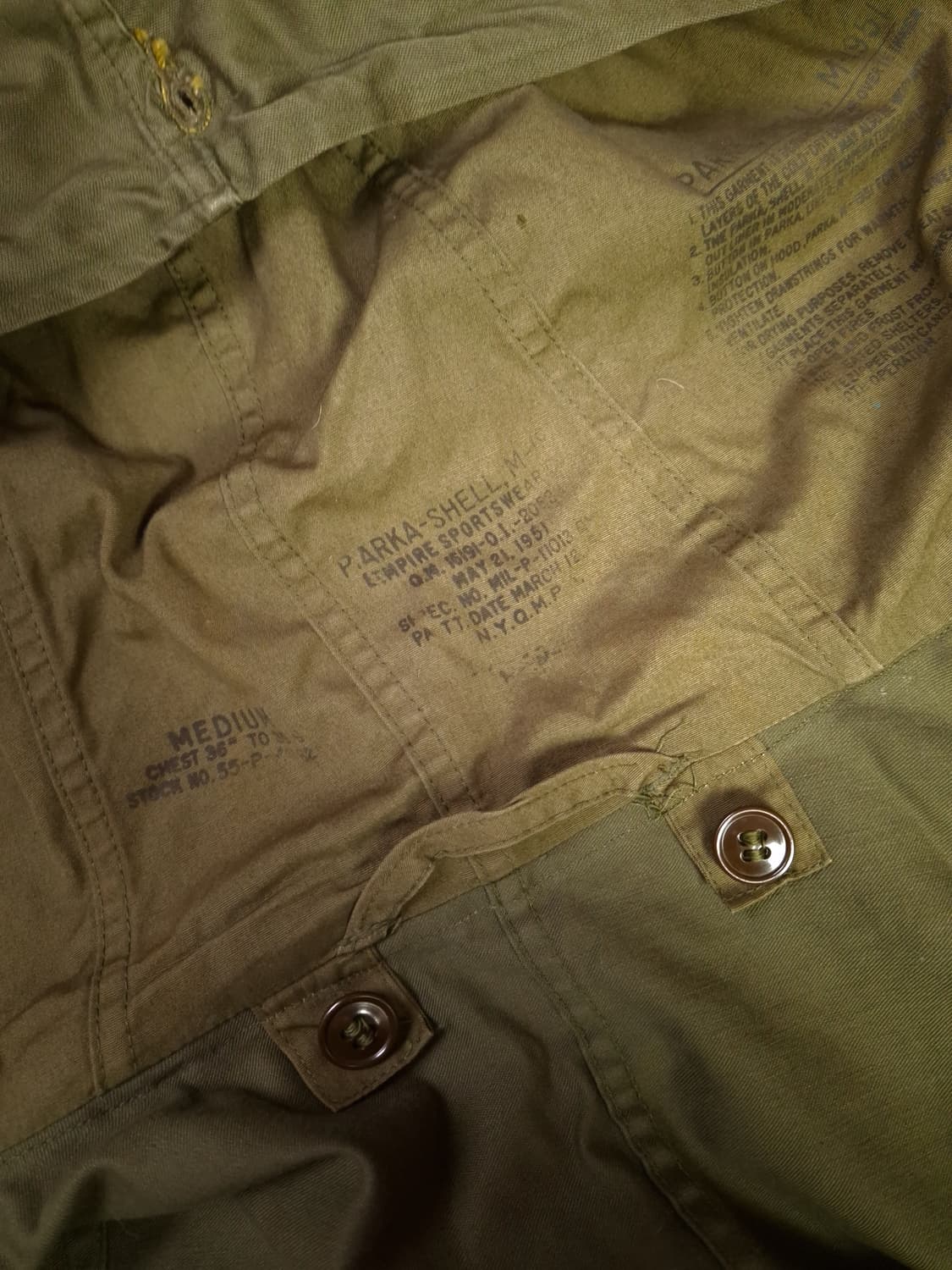 오리지날 미군 M-51 진나단파카 양털 라이너 미듐 셋트 상품이미지7