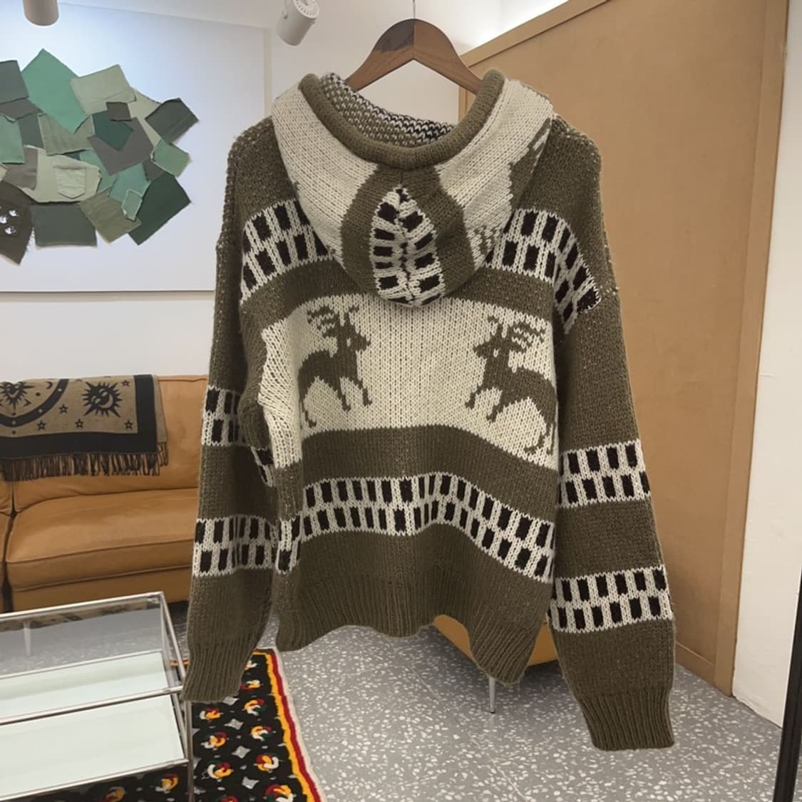 빈티지 폭닥 노르딕 패턴 올리브 카키 가디건 L C07004 상품이미지4