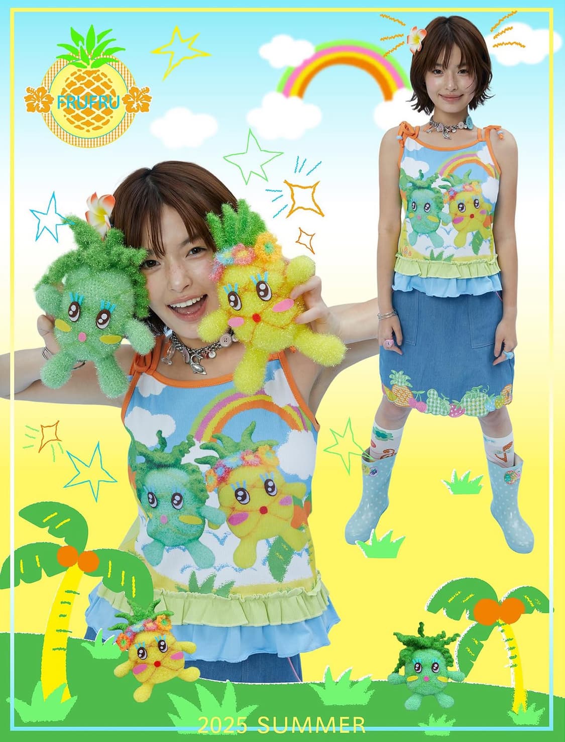 frufru Cute cartoon knitted doll print v 상품이미지2
