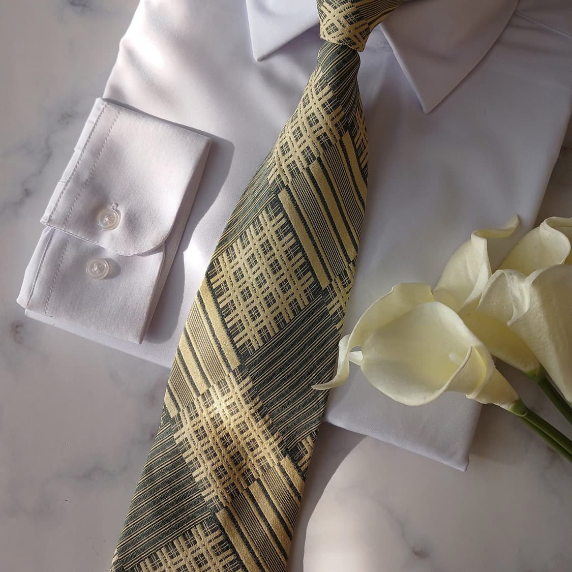 아쿠아스큐텀 실크 아이보리 체크 넥타이 9.5cm A+등급 A19008
 상품이미지5