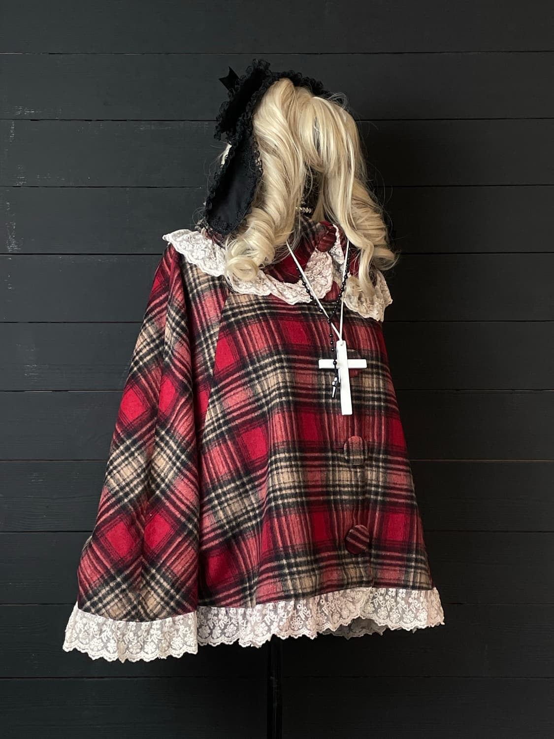 LIZ LISA 리즈리사 나나 레드 체크 패턴 케이프 상품이미지3