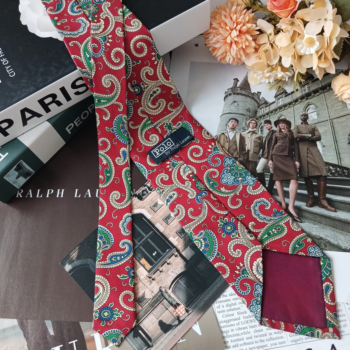 폴로 랄프로렌 실크 레드 페이즐리 넥타이 8.9cm A+~A등급 G16 상품이미지4