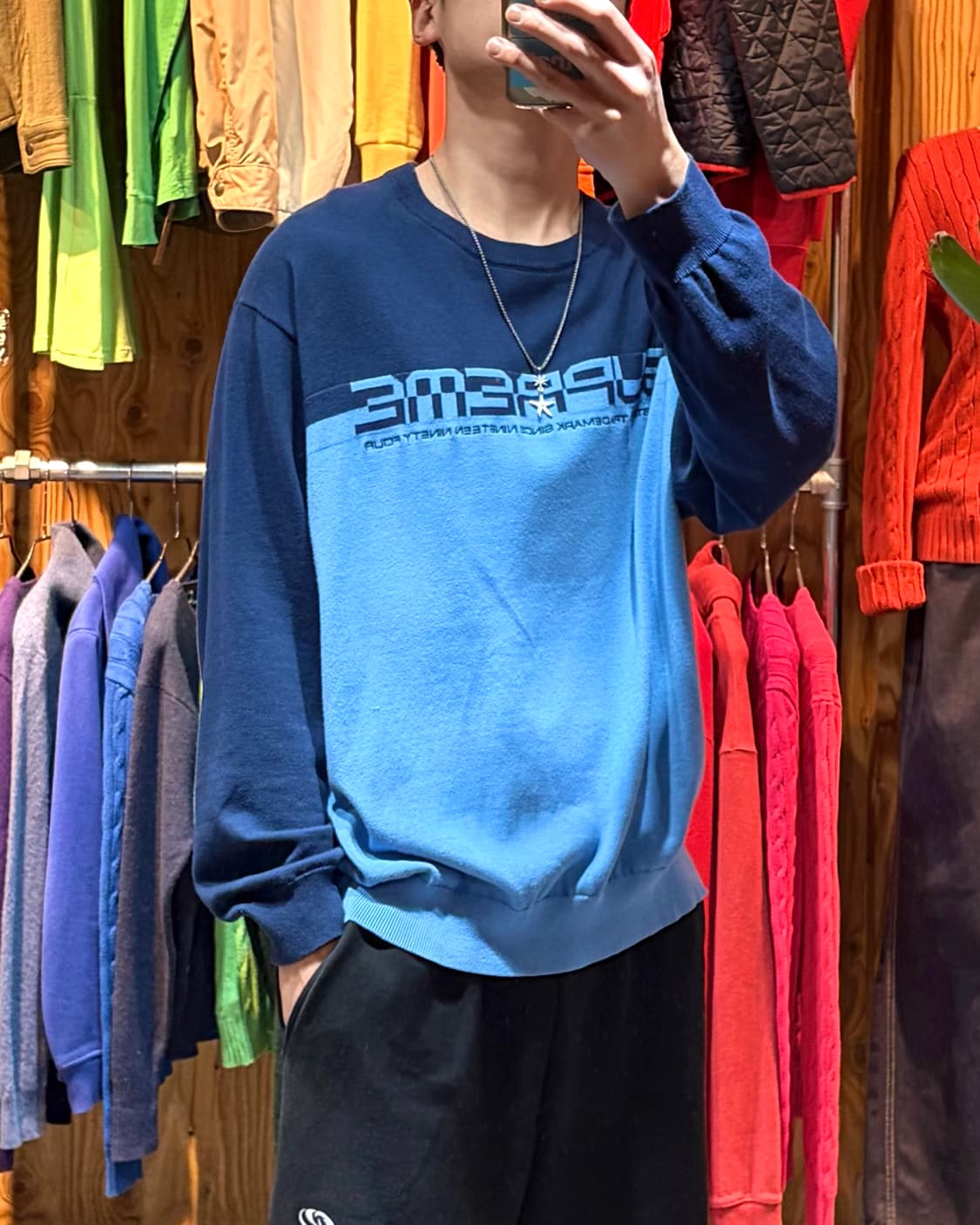 L SUPREME 슈프림 스펠링 로고 네이비 니트 상품이미지1