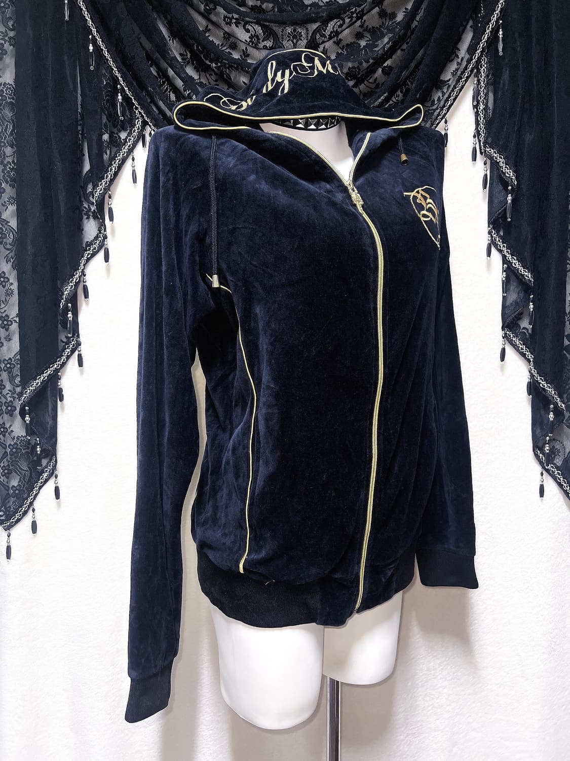 벨벳 후드집업 저지 고스 펑크 y2k 와투케 오네갸루 글리터 그런지 핀터 상품이미지6