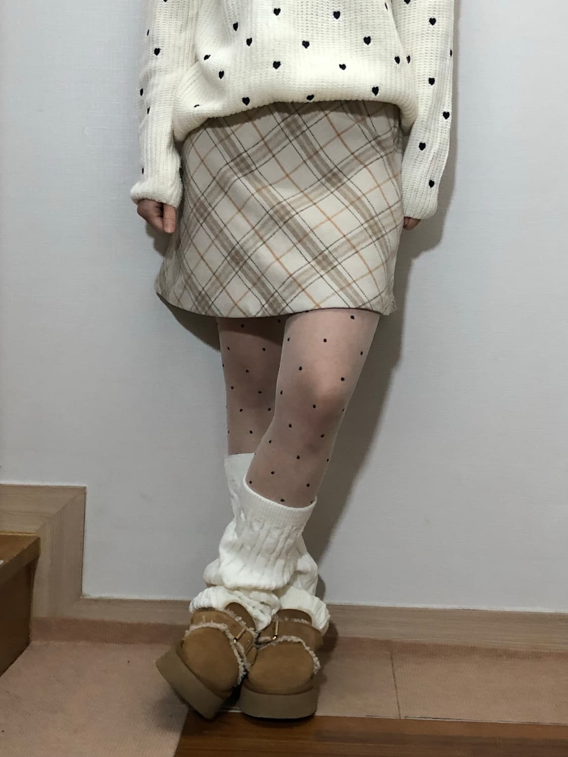 빈티지 베이지 체크 패턴 미니 스커트 상품이미지2