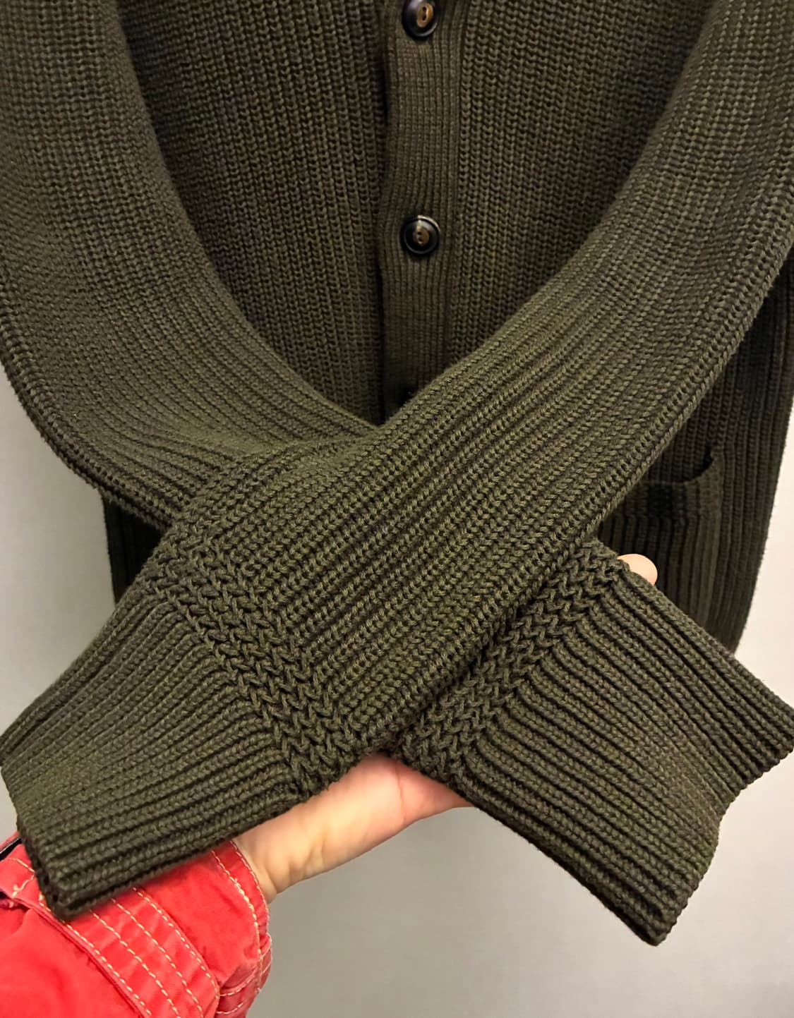 (S/100)POLO 폴로랄프로렌 코튼 숄카라 가디건 카키그린 상품이미지5