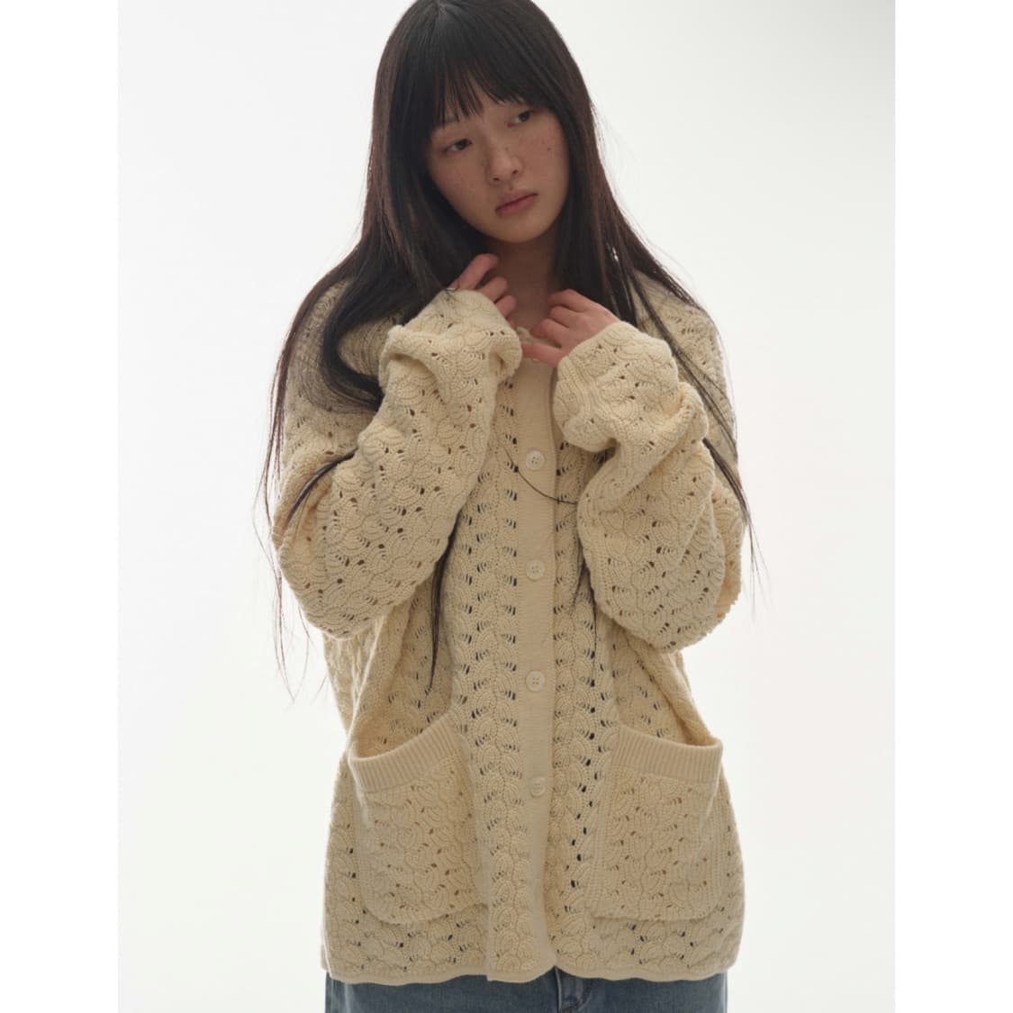 코이세이오 웨이브 니트 가디건 아이보리 상품이미지5