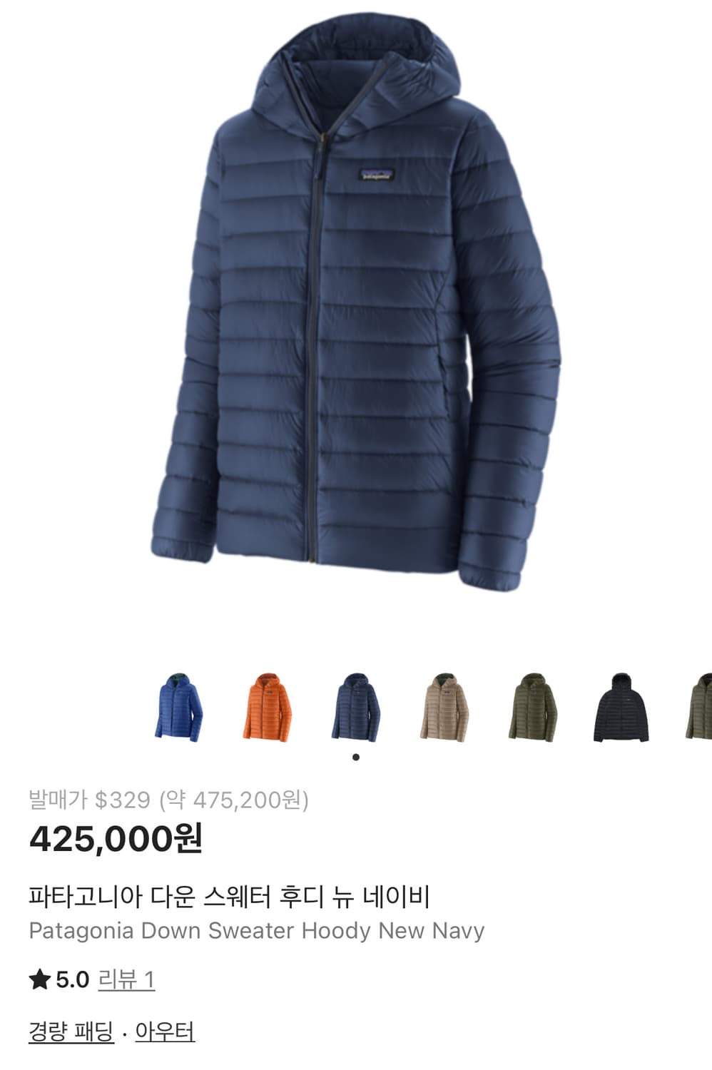 파타고니아 다운 스웨터 후디 네이비 패딩 L 사이즈 상품이미지1
