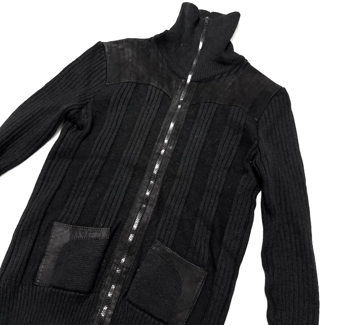 Ramana - 레더 믹스드 하이넥 니트 자켓 상품이미지2