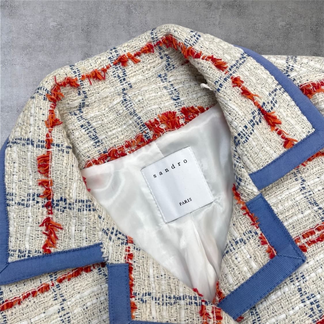 산드로 Sandro 아이보리 멀티 체크 트위드 싱글 자켓 36 상품이미지2