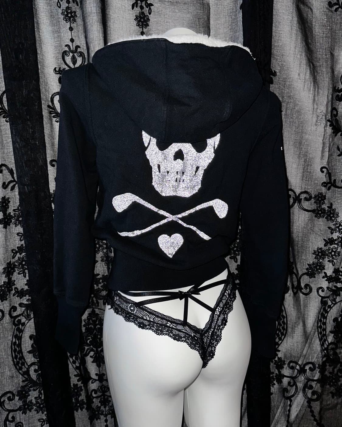 Glitter Skull Napping Hooded Zip-Up 상품이미지5